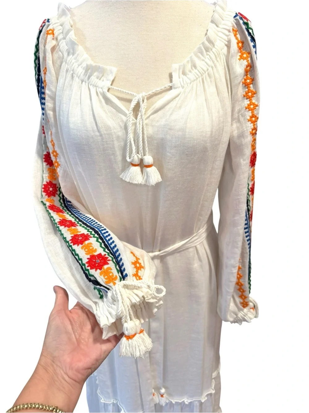 Tory Burch Embroidered Peasant Maxi Dress Cover-up On or Off Shoulder Small